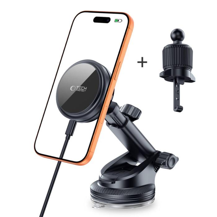 Bild 2, Tech-Protect 25W Qi2.2 Magnetisk MagSafe Billaddare Svart