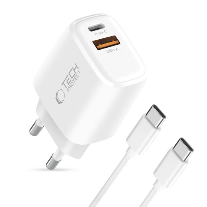 Bild 2, Tech-Protecht 45W Väggladdare PD QC3.0 Inkl USB-C Kabel Vit