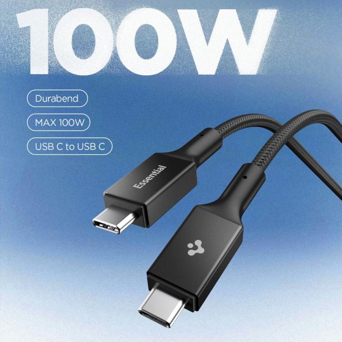 Bild 3, Spigen 1m 100W USB-C - USB-C Kabel Essential Svart