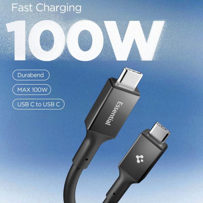 Bild 2, Spigen 2m 100W USB-C - USB-C Kabel Essential Svart