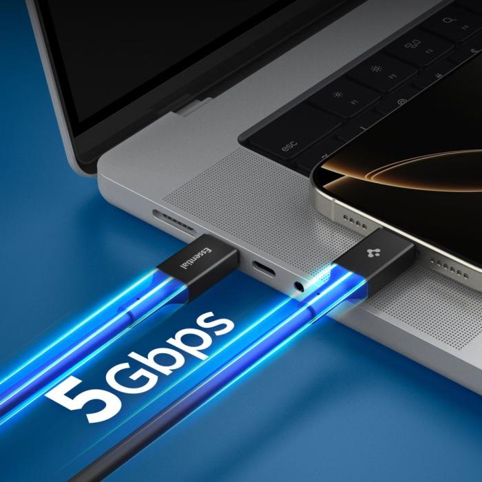 Bild 4, Spigen 2m 100W USB-C - USB-C Kabel Essential Svart