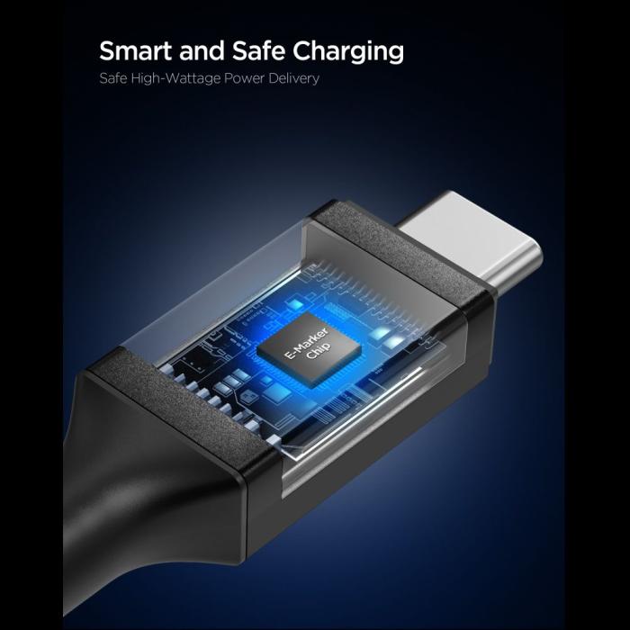 Bild 3, Spigen 1.2m 240W USB-C - USB-C Kabel Essential Svart