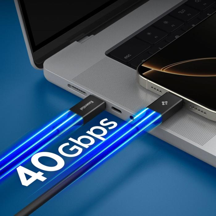 Bild 4, Spigen 1.2m 240W USB-C - USB-C Kabel Essential Svart