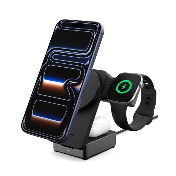 Bild 6, Spigen 25W Qi2.2 3in1 Trådlös Magnetisk MagSafe Laddare Essential Svart