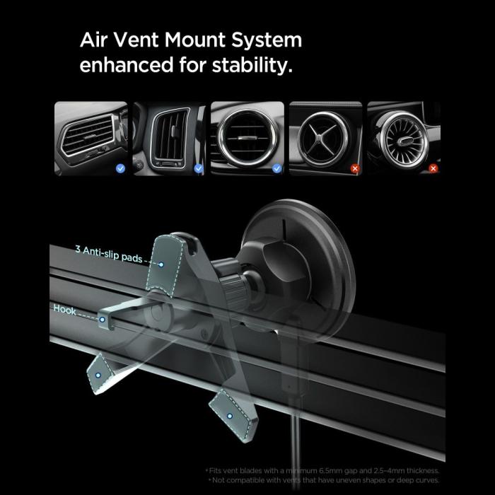 Bild 4, Spigen 15W Qi2 Magnetisk MagSafe Billaddare Essential Luftventil Svart