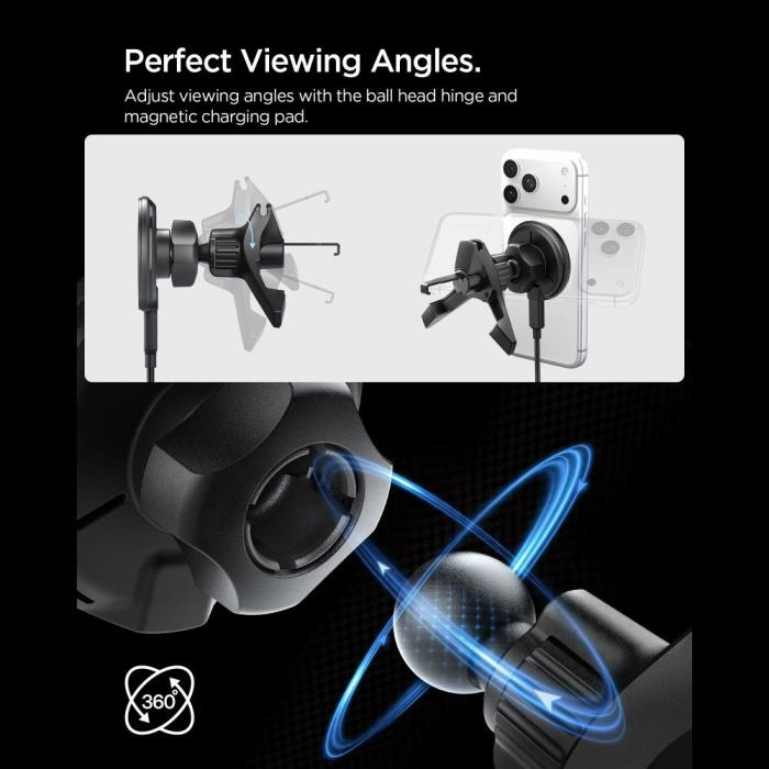 Bild 5, Spigen 15W Qi2 Magnetisk MagSafe Billaddare Essential Luftventil Svart