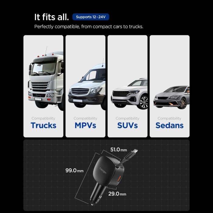 Bild 5, Spigen 60W USB-C / USB-A Billaddare Essentail Svart