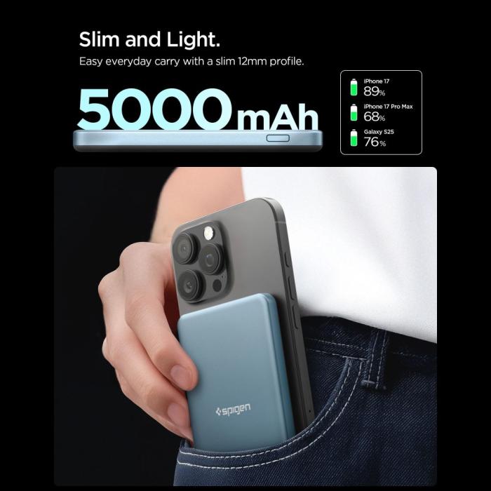 Bild 6, Spigen 5000 mAh 22.5W MagSafe Powerbank Essential Teal Blue