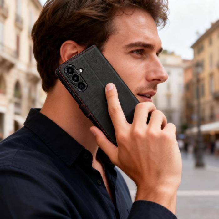 Bild 5, Tech-Protect Galaxy A57 5G Fodral Läder Svart / Röd