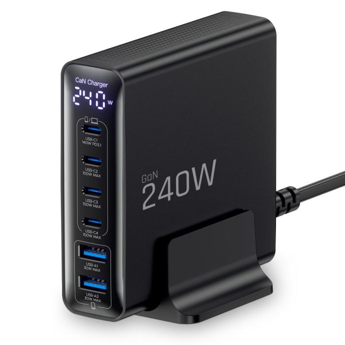 Bild 2, Tech-Protect 240W QC3.0 Laddstation USB-C / USB-A Svart