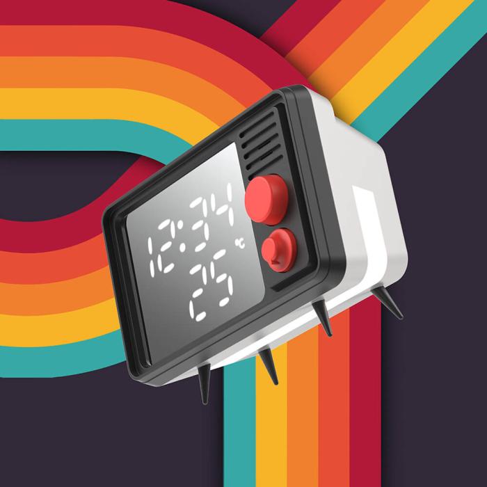 Bild 3, MOB Högtalare Väckarklocka med Ljus TV Retro Svart/Grå