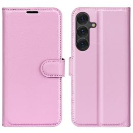 Samsung Galaxy S25 Plus Fodral Litchi Läder Ljus Rosa