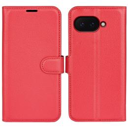 Google Pixel 9a Fodral Litchi Läder Röd