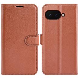 Google Pixel 9a Fodral Litchi Läder Brun