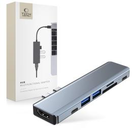 Tech-Protect 7in1 USB-C Hub USB/HDMI/Minneskortläsare/USB-C Grå