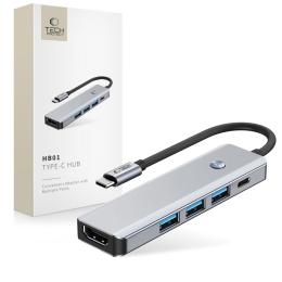 Tech-Protect 5in1 USB-C Hub - USB-C / USB 3.0 / HDMI / RJ45 Grå