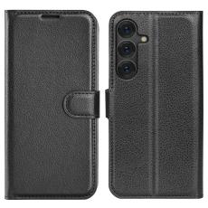 Samsung Galaxy S25 Plus Fodral Litchi Läder Svart