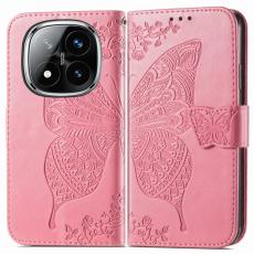 Xiaomi Redmi Note 14 Pro 5G Fodral Läder Fjäril Tryck Rosa