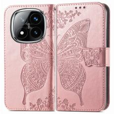 Xiaomi Redmi Note 14 Pro 5G Fodral Läder Fjäril Tryck Roséguld