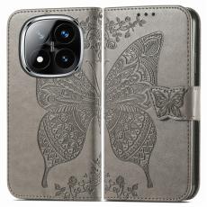 Xiaomi Redmi Note 14 Pro 5G Fodral Läder Fjäril Tryck Grå