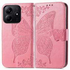 Xiaomi Redmi Note 14 5G Fodral Läder Fjäril Tryck Rosa