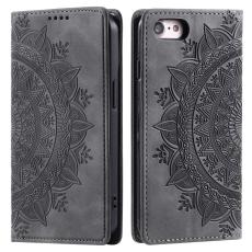 iPhone 16e Fodral Flip Mandala Läder Grå