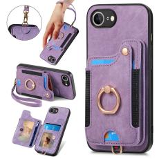 iPhone 16e Skal Med Korthållare RFID Retro Läder Lila