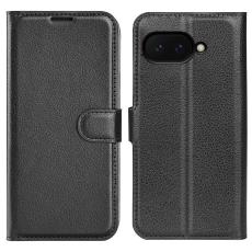 Google Pixel 9a Fodral Litchi Läder Svart