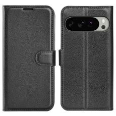 Google Pixel 10 Pro XL Fodral Litchi Läder Svart