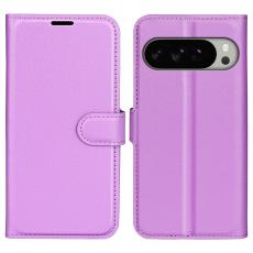 Google Pixel 10 Pro XL Fodral Litchi Läder Lila