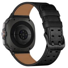 Samsung Galaxy Watch 8 46/44/40 mm Armband Äkta Läder Svart