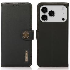 KHAZNEH iPhone 17 Pro Fodral RFID Äkta Läder Svart