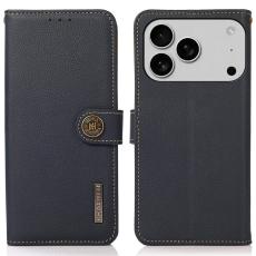 KHAZNEH iPhone 17 Pro Fodral RFID Äkta Läder Mörk Blå