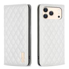 BINFEN iPhone 17 Pro Fodral Flip Diamond Läder Vit
