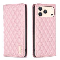 BINFEN iPhone 17 Pro Fodral Flip Diamond Läder Rosa