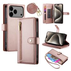 iPhone 17 Pro Max Fodral Multifunktionell Läder Roséguld