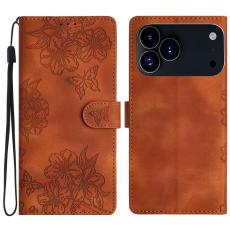 iPhone 17 Pro Max Fodral Med Blommigt Tryck Läder Brun