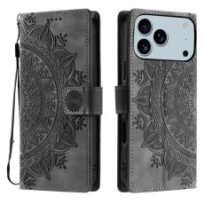 iPhone 17 Pro Max Fodral Mandala Läder Grå