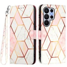 Samsung Galaxy S26 Ultra Fodral L&auml;der Marmor Rosa / Vit