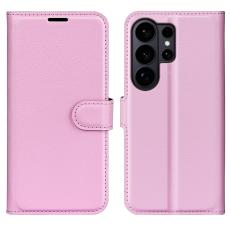 Samsung Galaxy S26 Ultra Fodral Litchi L&auml;der Ljus Rosa
