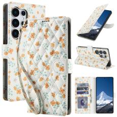 Samsung Galaxy S26 Ultra Fodral Rhombus L&auml;der Blommor Vit