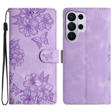 Samsung Galaxy S26 Ultra Fodral Med Blommigt Tryck L&auml;der Lila