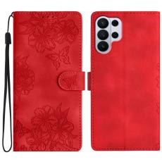 Samsung Galaxy S26 Ultra Fodral Med Blommigt Tryck L&auml;der R&ouml;d