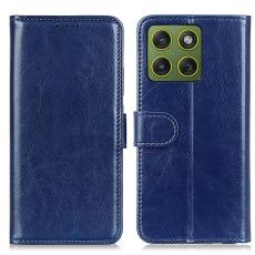 Motorola Edge 70 Fodral Crazy Horse L&auml;der Bl&aring;