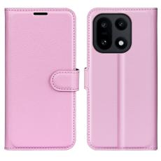 OnePlus 15 Fodral Litchi L&auml;der Ljus Rosa