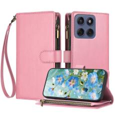 Motorola Edge 70 Fodral Multifunktionellt L&auml;der Rosa