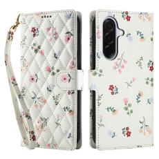 Samsung Galaxy A37/A36/A56 Fodral Rhombus L&auml;der Blommor Vit