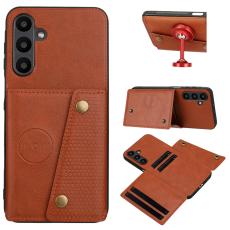 Samsung Galaxy A57 5G Skal L&auml;der Med Kortfack Och Magnet Brun