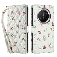 Honor Magic7 Lite Fodral Rhombus L&auml;der Blommor Vit