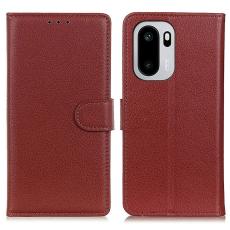 OnePlus 15R Fodral Litchi L&auml;der Brun